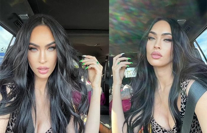 Megan Fox flaunts plumped pout, dons low-cut leopard dress in glamour ...