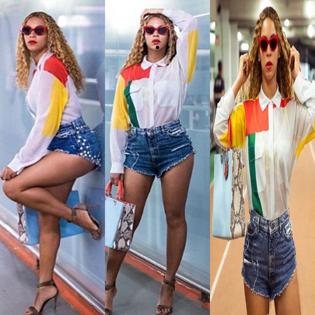 Beyoncé flaunts hourglass curves in skimpy denim hotpants.