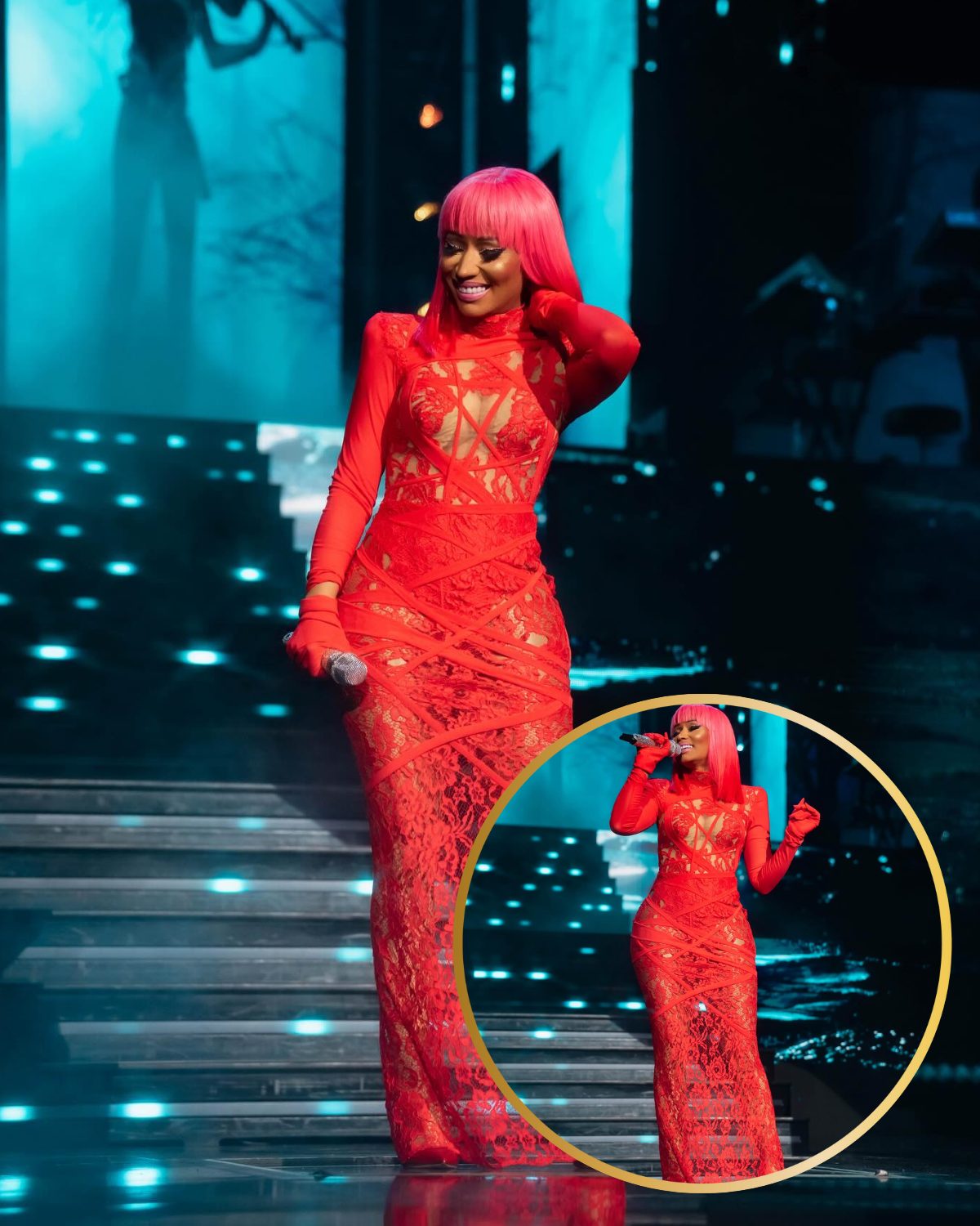 Nicki Minaj Stuns in Long Red Dress at GAGCITY Toronto Show